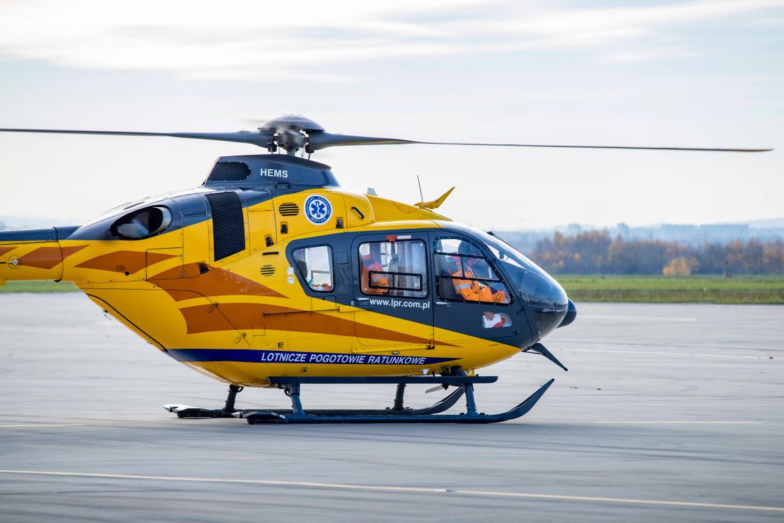 Air ambulance helicopter on a landing pad