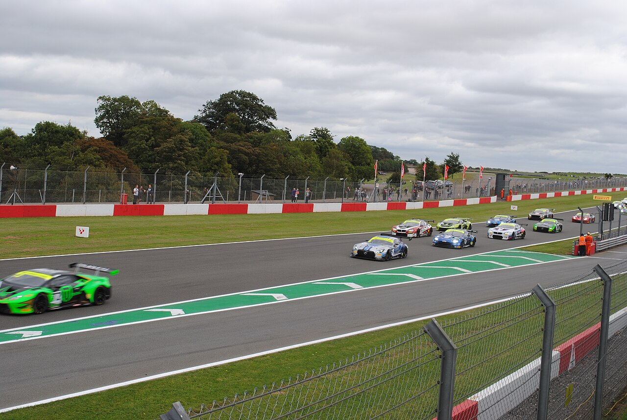 British GT championship cars racing at Donington Park