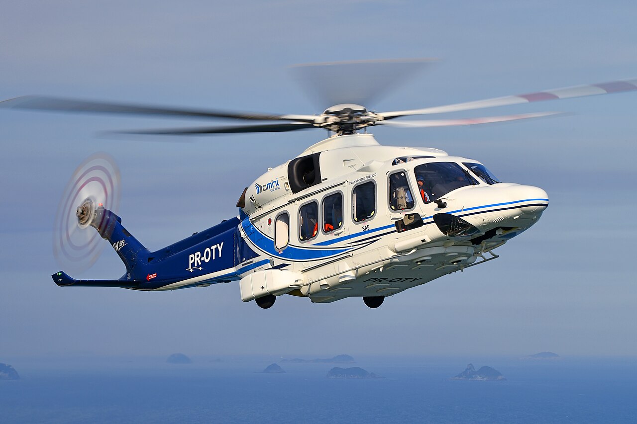 OMNI helicopter flying over the sea