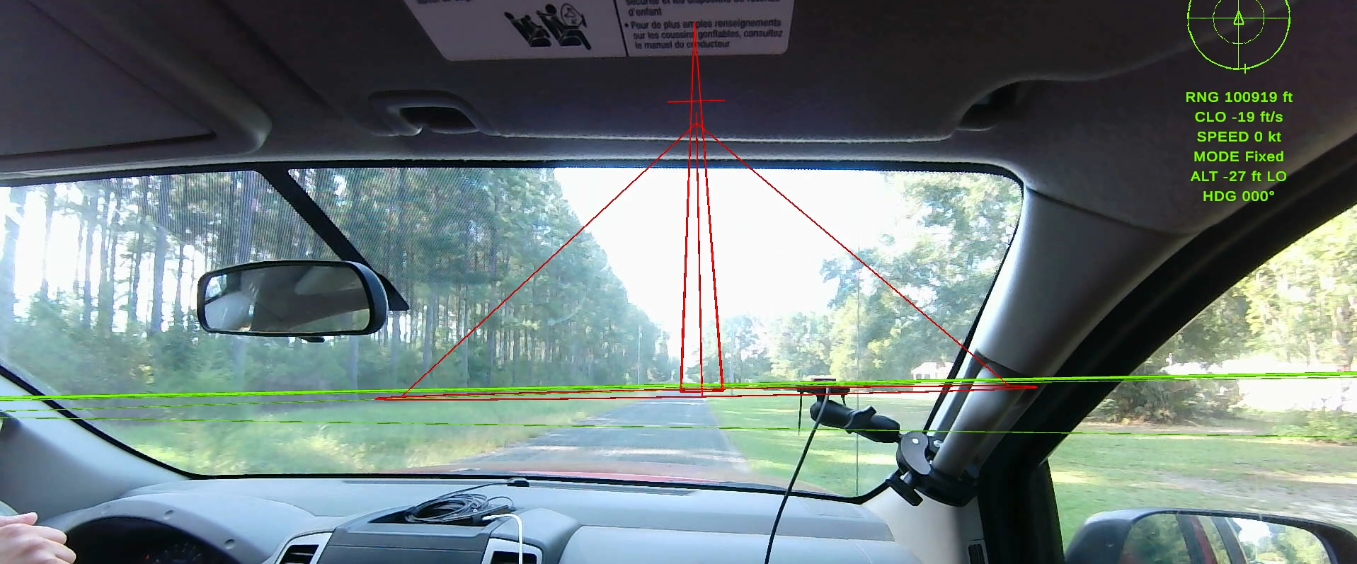 Red HMARD obstacle outline over the road during a vehicle demonstration